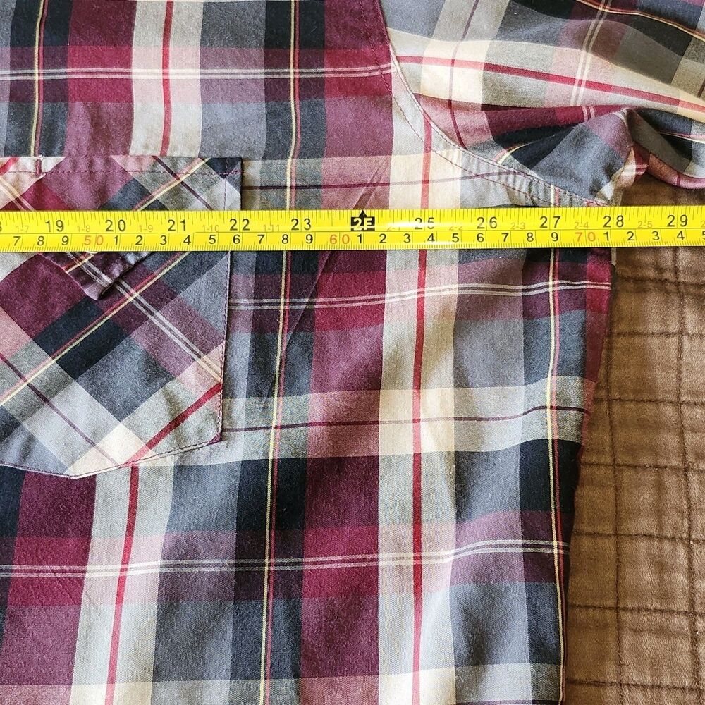 90s Ely Cattleman Tall Man Western Plaid Pearl Snap Long Sleeve Shirt 2XLT - Picture 8 of 9